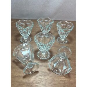 Anchor Hocking Footed Sherbet Dessert Dishes Clear Glass Scalloped Rim Set of 6